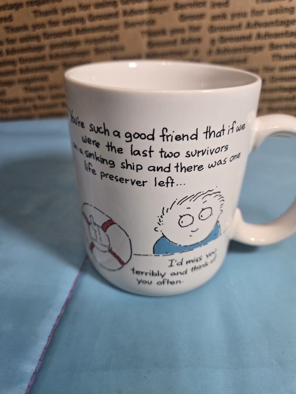 White Ceramic Comic-Print Coffee Mug - Friendship Quote